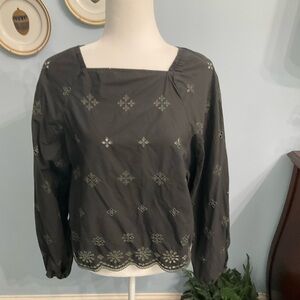 Tie back black eyelet top